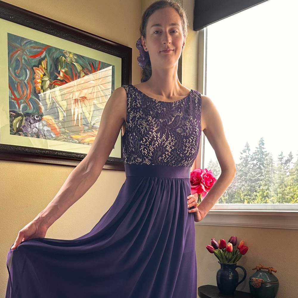 Plum maxi dress / lace and georgette/ elegant/ Size 10
